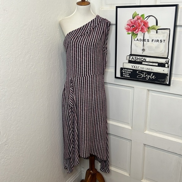 REISS Nia Geometric Print One Shoulder Midi Dress Size 8US - Picture 3 of 10